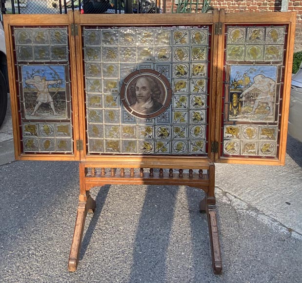 JOHN MOYR SMITH FOR COX & SONS (attributed to), A rare and exceptional stained glass fire screen, circa 1875-1