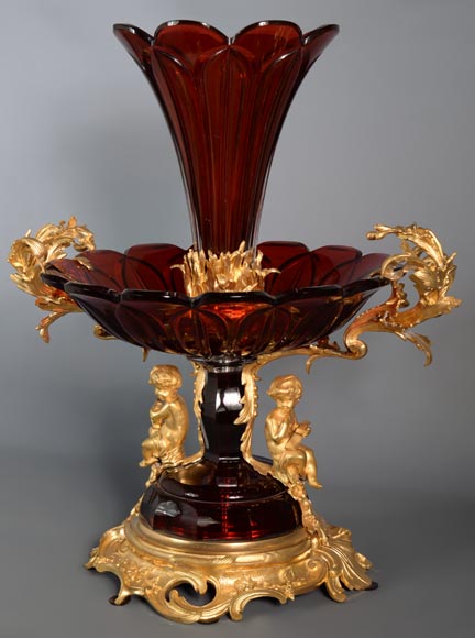 CRISTALLERIE DE CLICHY (attributed to)Large ruby crystal coupe, mounted in gilt bronze, circa 1878-4