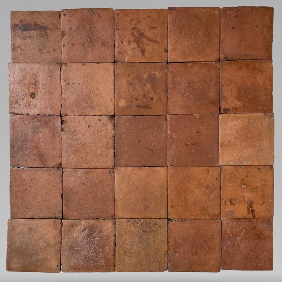 Batch of around 12 m² of terracotta floor tiles in square shape-0