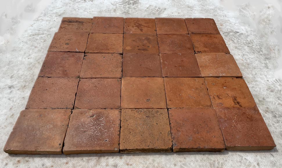 Batch of around 12 m² of terracotta floor tiles in square shape-1