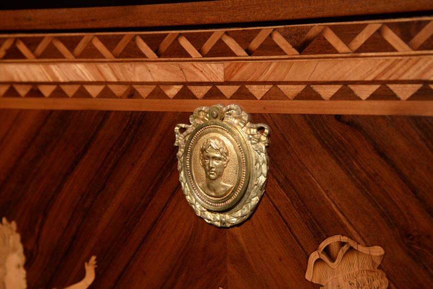 Giuseppe MAGGIOLINI (1738 – 1814)(circle of), Remarkable pair of Neoclassical commodes with marquetry decoration depicting a “Departure for the hunt” and a “ Return from the hunt” beginning of the 19th century-13
