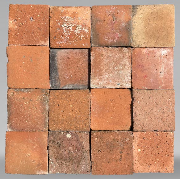Set of around 8 m² of terracotta floor tiles in square shape-0