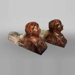 Surprising pair of varnished earth depicting a woman bust, North Italy, circa 1850