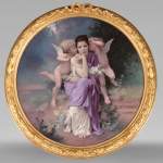 Charles LABARRE (-1906) Round plate in Sèvres porcelain « Spring song »after W. Bouguereau (1825-1905), circa 1890