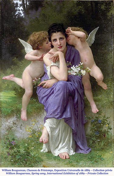 Charles LABARRE (-1906) Round plate in Sèvres porcelain « Spring song »after W. Bouguereau (1825-1905), circa 1890-1