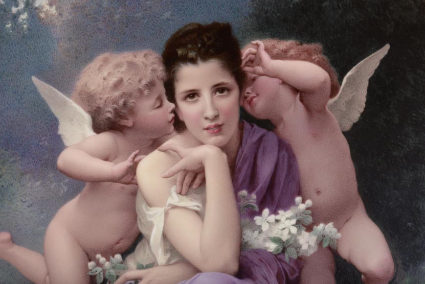 Charles LABARRE (-1906) Round plate in Sèvres porcelain « Spring song »after W. Bouguereau (1825-1905), circa 1890-2