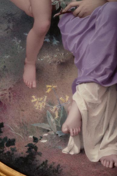 Charles LABARRE (-1906) Round plate in Sèvres porcelain « Spring song »after W. Bouguereau (1825-1905), circa 1890-3