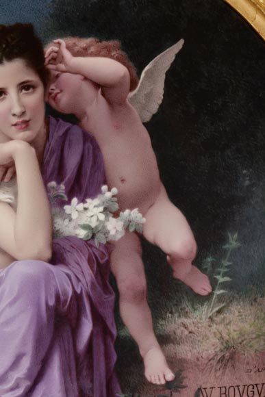 Charles LABARRE (-1906) Round plate in Sèvres porcelain « Spring song »after W. Bouguereau (1825-1905), circa 1890-4