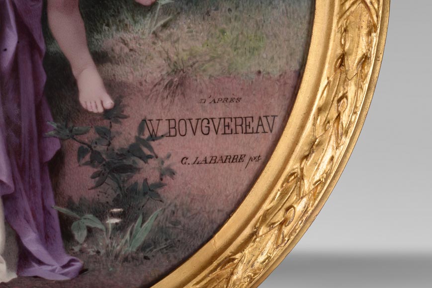Charles LABARRE (-1906) Round plate in Sèvres porcelain « Spring song »after W. Bouguereau (1825-1905), circa 1890-5
