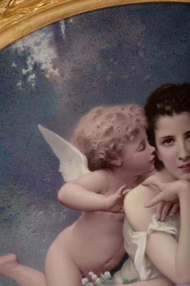 Charles LABARRE (-1906) Round plate in Sèvres porcelain « Spring song »after W. Bouguereau (1825-1905), circa 1890-6