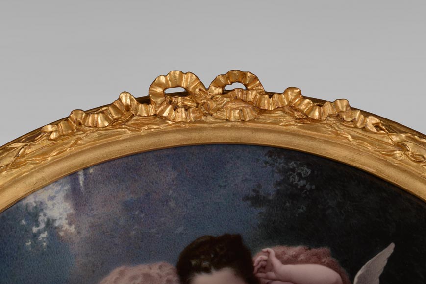 Charles LABARRE (-1906) Round plate in Sèvres porcelain « Spring song »after W. Bouguereau (1825-1905), circa 1890-7