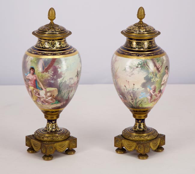 MANUFACTURE SÈVRES and Charles LABARRE (painter) - of vases mounted in gilt bronze, circa 1890 - porcelain, faience