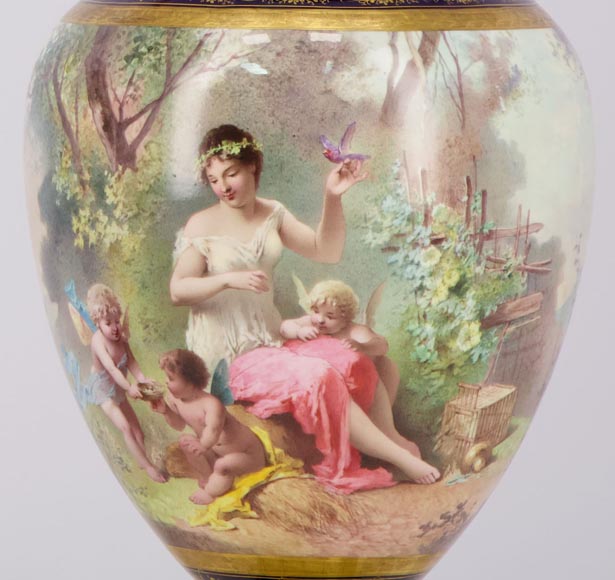MANUFACTURE DE SÈVRES and Charles LABARRE (painter) - Pair of porcelain vases mounted in gilt bronze, circa 1890-6