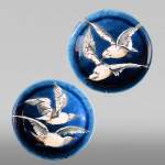 Émile DIFFLOTH for the Boch Frères factory, pair of dishes decorated with seagulls, between 1889 and 1910