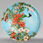 Théodore DECK, glazed earthenware dish decorated with hibiscus and quisqualis