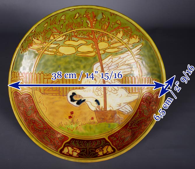 VILMOS ZSOLNAY (attributed to), Earthenware plate with a swan decoration, late 19th century-8