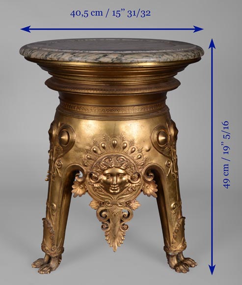 Constant Sevin (attr.to), Outstanding column in gilt bronze with mascaron decoration and Vert d'Estour marble slab, second half of the 19th century-13