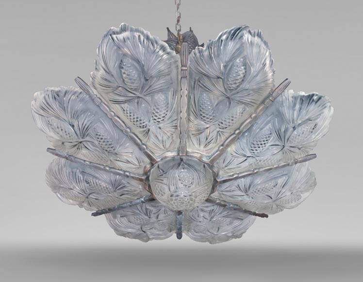 Marius SABINO (from), Art Deco pressed-moulded glass ceiling light with pine cones-0