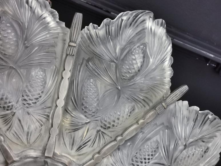 Marius SABINO (from), Art Deco pressed-moulded glass ceiling light with pine cones-2
