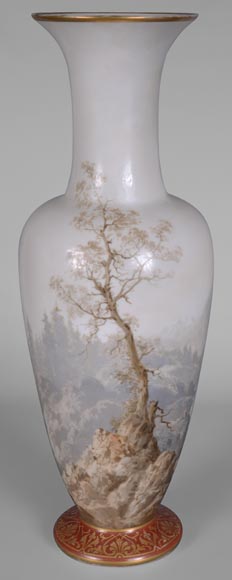 Manufacture de Sèvres et Paul LANGLOIS, Important vase in opaline glass with a mountains landscape decoration, end of the 19th century-0