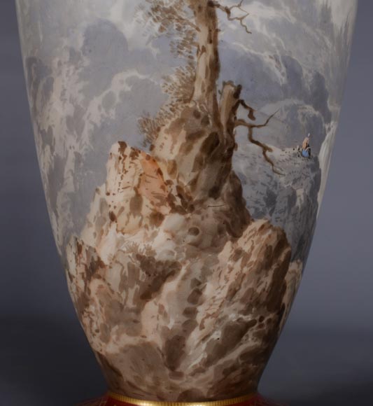 Manufacture de Sèvres et Paul LANGLOIS, Important vase in opaline glass with a mountains landscape decoration, end of the 19th century-4