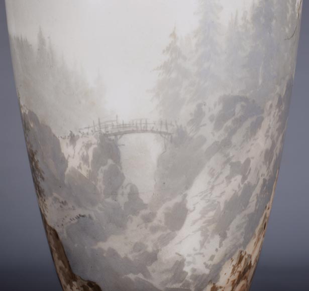 Manufacture de Sèvres et Paul LANGLOIS, Important vase in opaline glass with a mountains landscape decoration, end of the 19th century-5