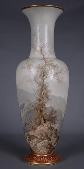 Paul LANGLOIS, Important vase in opaline glass with a mountains landscape decoration, end of the 19th century-1