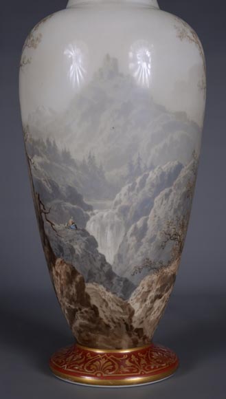 Paul LANGLOIS, Important vase in opaline glass with a mountains landscape decoration, end of the 19th century-6