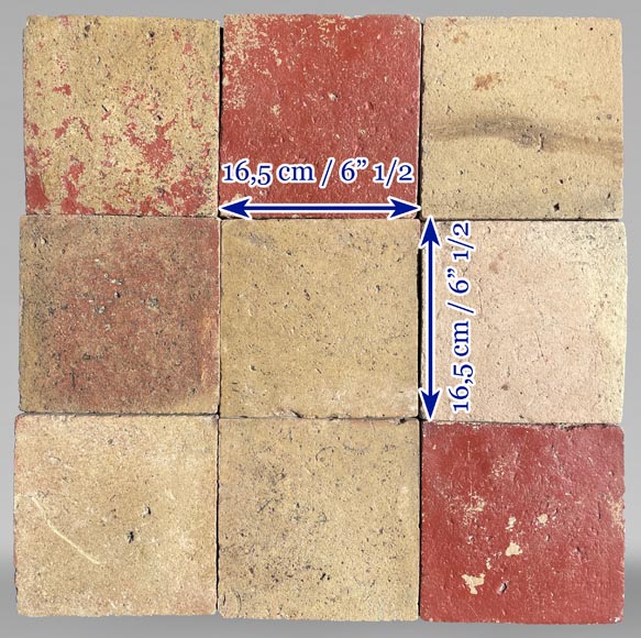 Set of around 15 m² of terracotta floor tiles in square shape, 19th century-6
