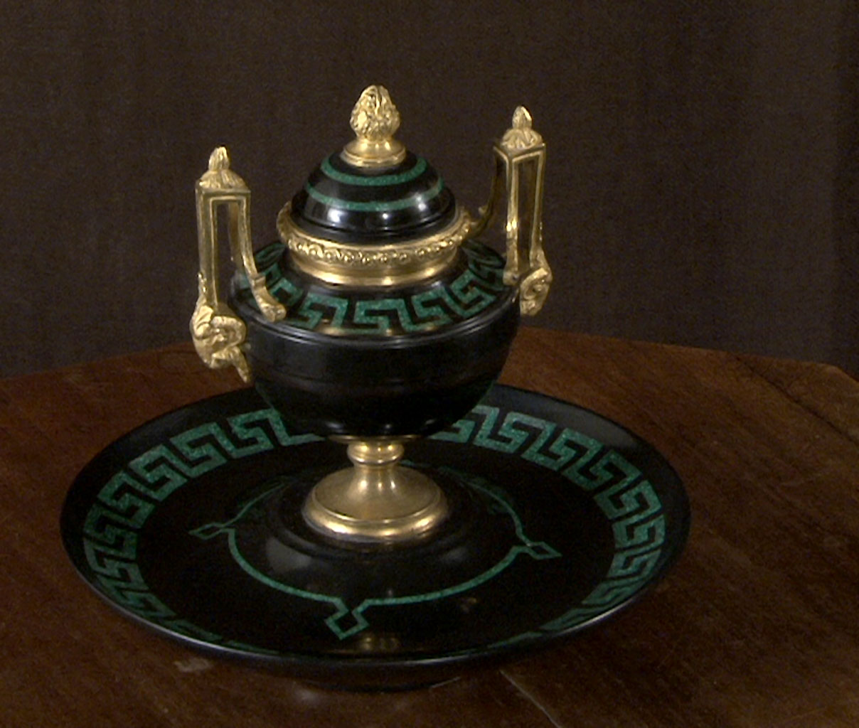 TAHAN: Malachite and Marble Inkwell-8
