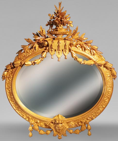 Mirror with an abundant Louis XVI decoration with garlands and branches-0