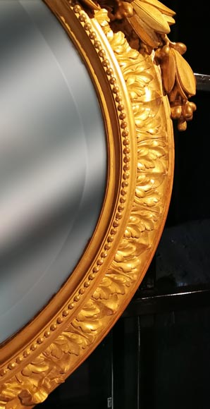 Mirror with an abundant Louis XVI decoration with garlands and branches-3