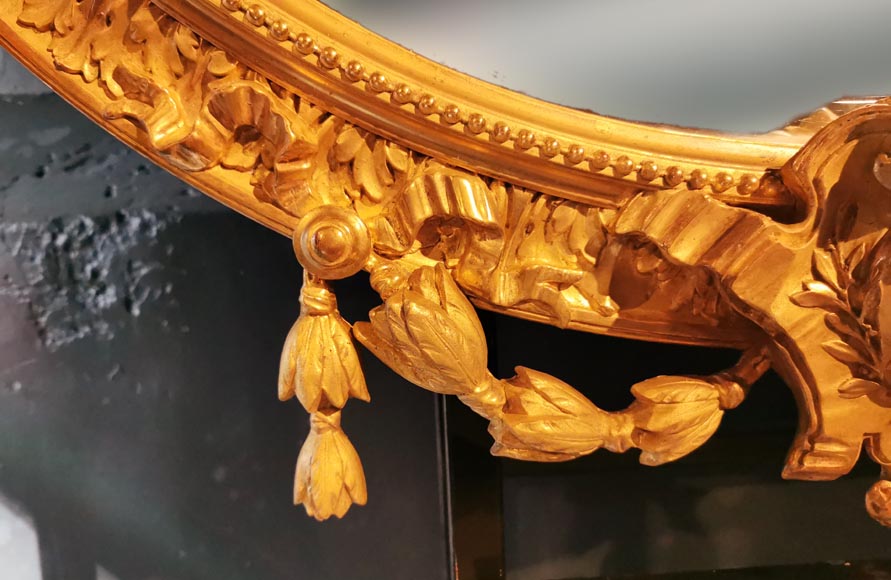 Mirror with an abundant Louis XVI decoration with garlands and branches-5