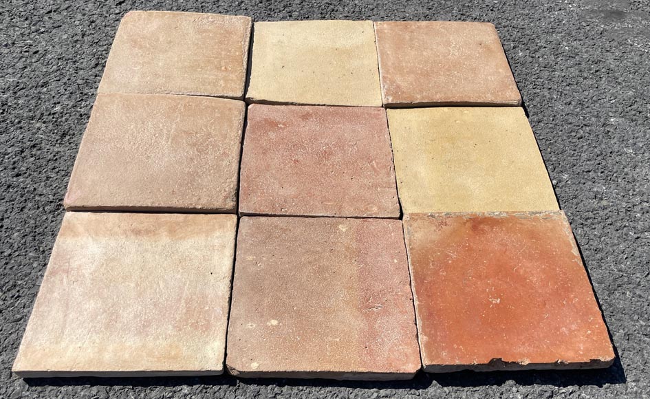 Set of around 8 m² of terracotta floor tiles in square shape-1