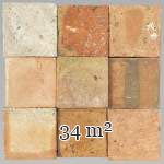 Batch of around 34m² of terracotta floor tiles in square shape