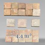 Diverse small floor batches of antique square terra cotta tiles 