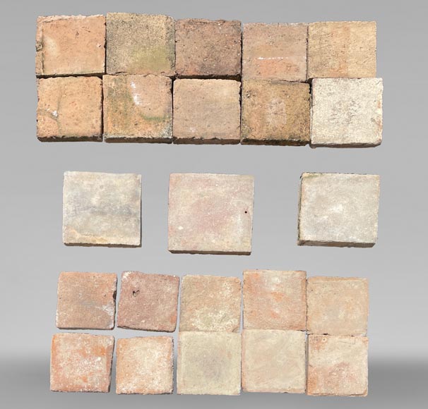 Diverse small floor batches of antique square terra cotta tiles -0