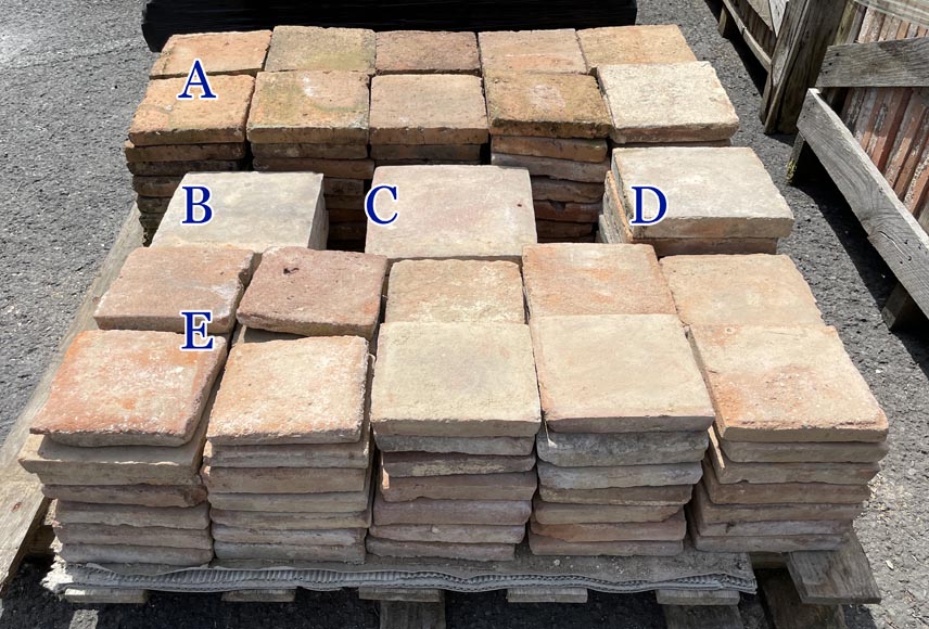 Diverse small floor batches of antique square terra cotta tiles -1