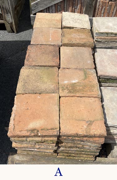 Diverse small floor batches of antique square terra cotta tiles -2