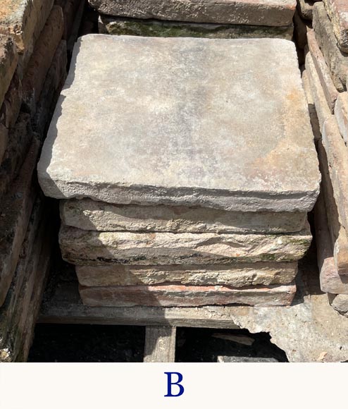 Diverse small floor batches of antique square terra cotta tiles -3