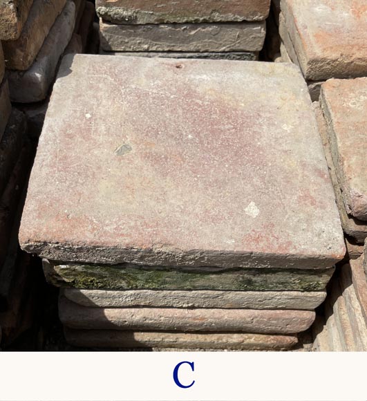 Diverse small floor batches of antique square terra cotta tiles -4