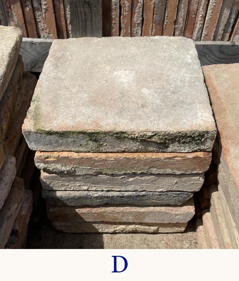 Diverse small floor batches of antique square terra cotta tiles -5