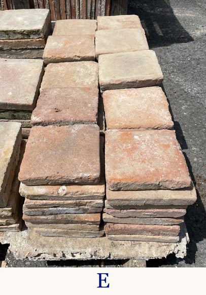 Diverse small floor batches of antique square terra cotta tiles -6