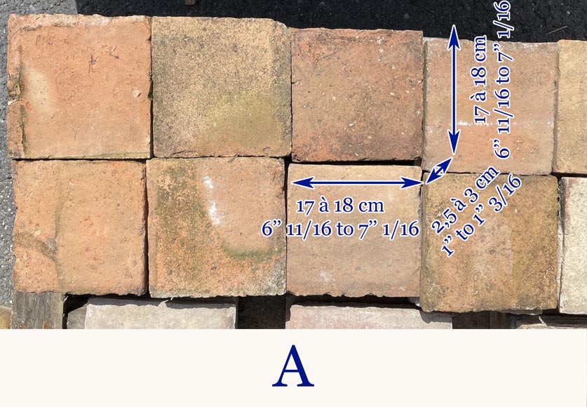 Diverse small floor batches of antique square terra cotta tiles -7