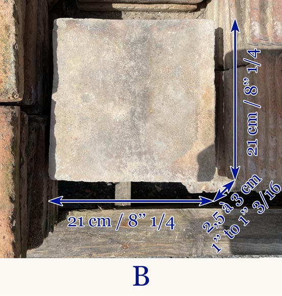 Diverse small floor batches of antique square terra cotta tiles -8