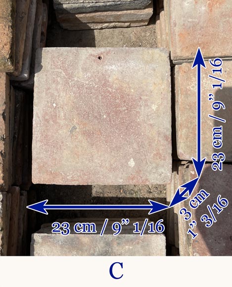 Diverse small floor batches of antique square terra cotta tiles -9