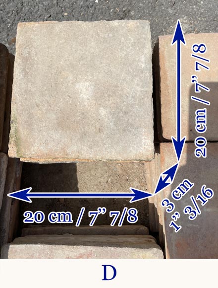 Diverse small floor batches of antique square terra cotta tiles -10