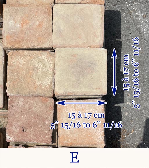 Diverse small floor batches of antique square terra cotta tiles -11