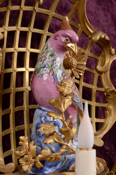 Manufacture Samson for L'Escalier de Cristal, Series of four Louis XVI style wall lights with parrots, after 1885-4