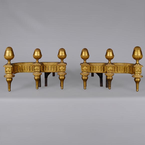 Pair of Louis XVI gilt bronze andirons-0